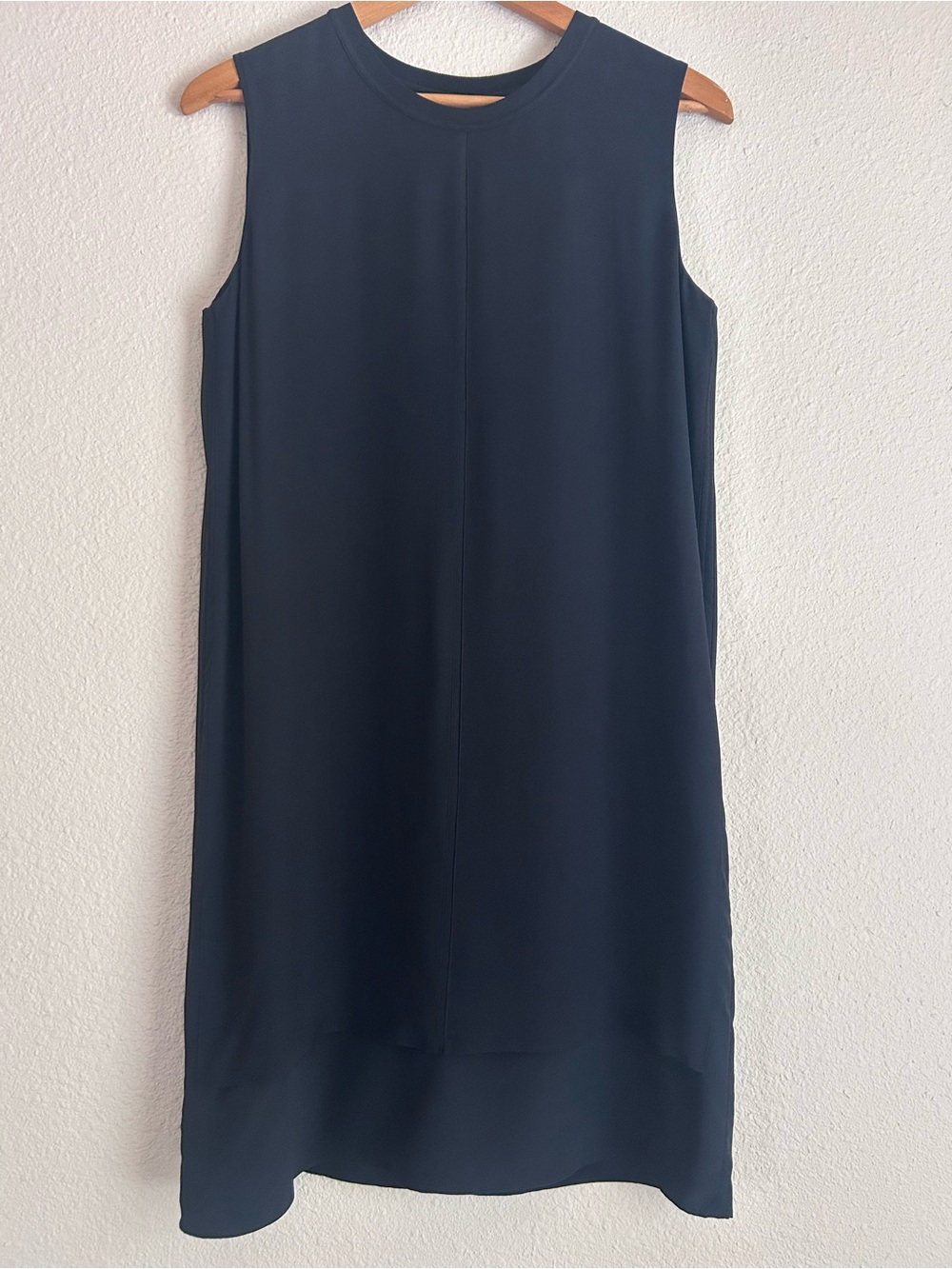 Vince. Silk Shift Sleeveless Dress with panel detailing in black | size: medium